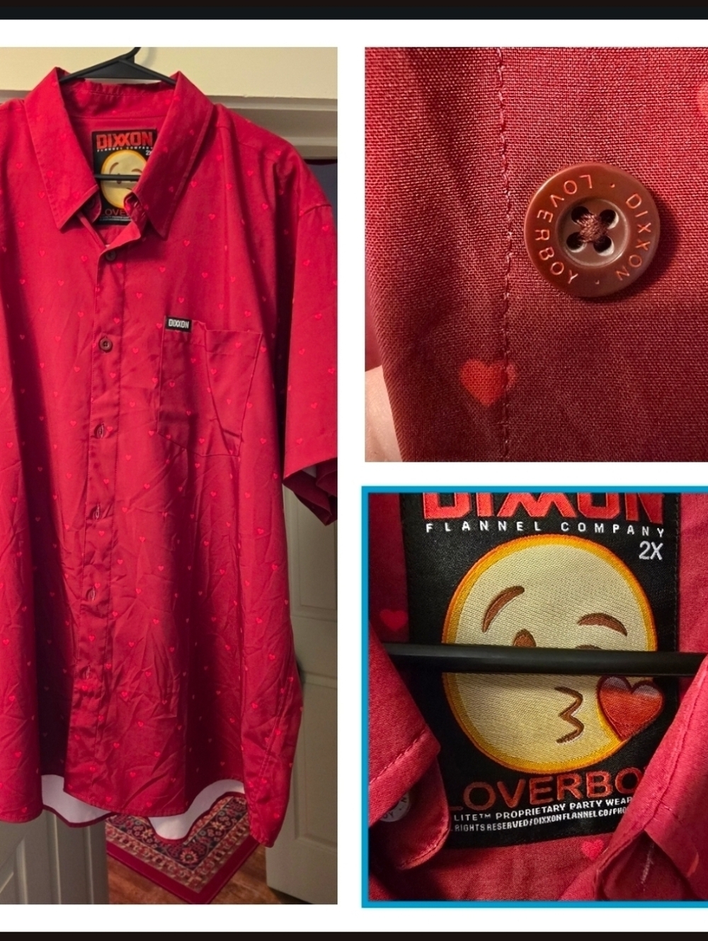 DIXXON Loverboy Men’s Red Hesrts Short-Sleeve Button-Down Shirt